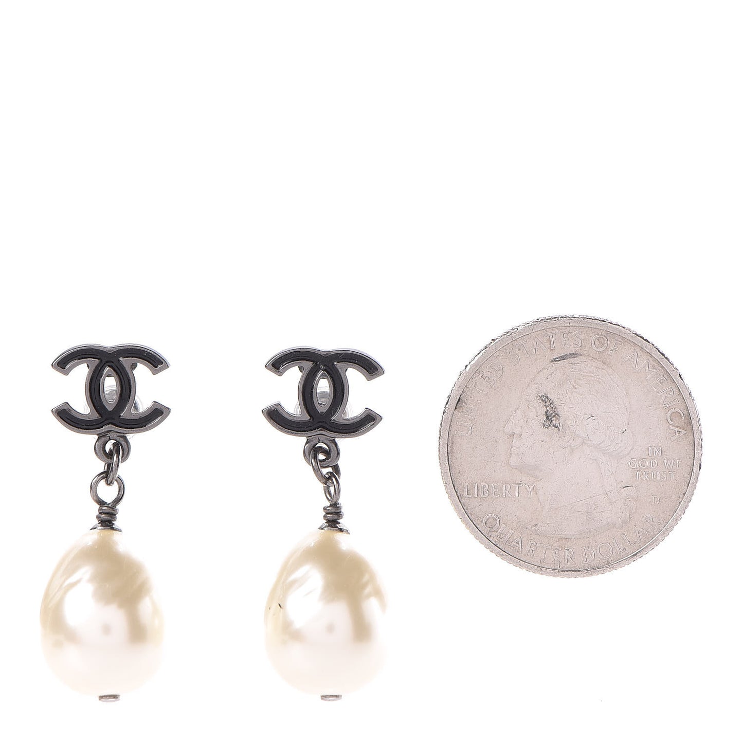 Pearl Enamel CC Drop Earrings Ruthenium Black