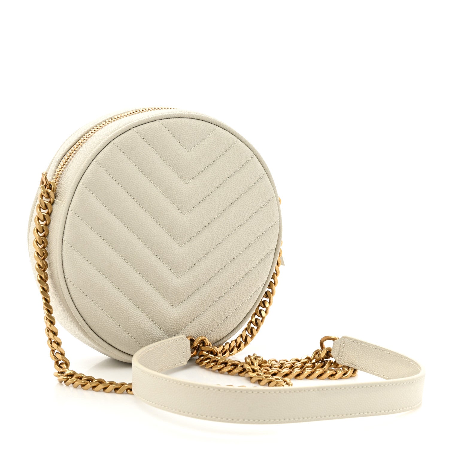 Saint Laurent Grain De Poudre Matelasse Chevron Quilted Round Vinyle Camera Bag Crema Soft 3 of 9