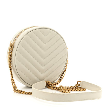 Saint Laurent Grain De Poudre Matelasse Chevron Quilted Round Vinyle Camera Bag Crema Soft 3 of 9