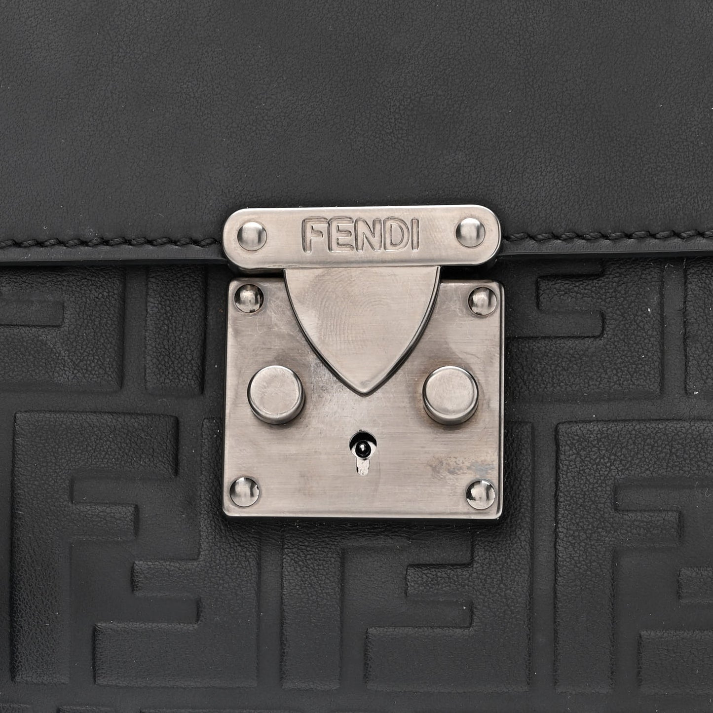Vitello Century Grace FF Embossed Top Handle Clutch Black