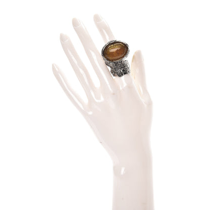 Saint Laurent Glass Cabochon Arty Ovale Ring 6 Silver Yellow 2 of 4