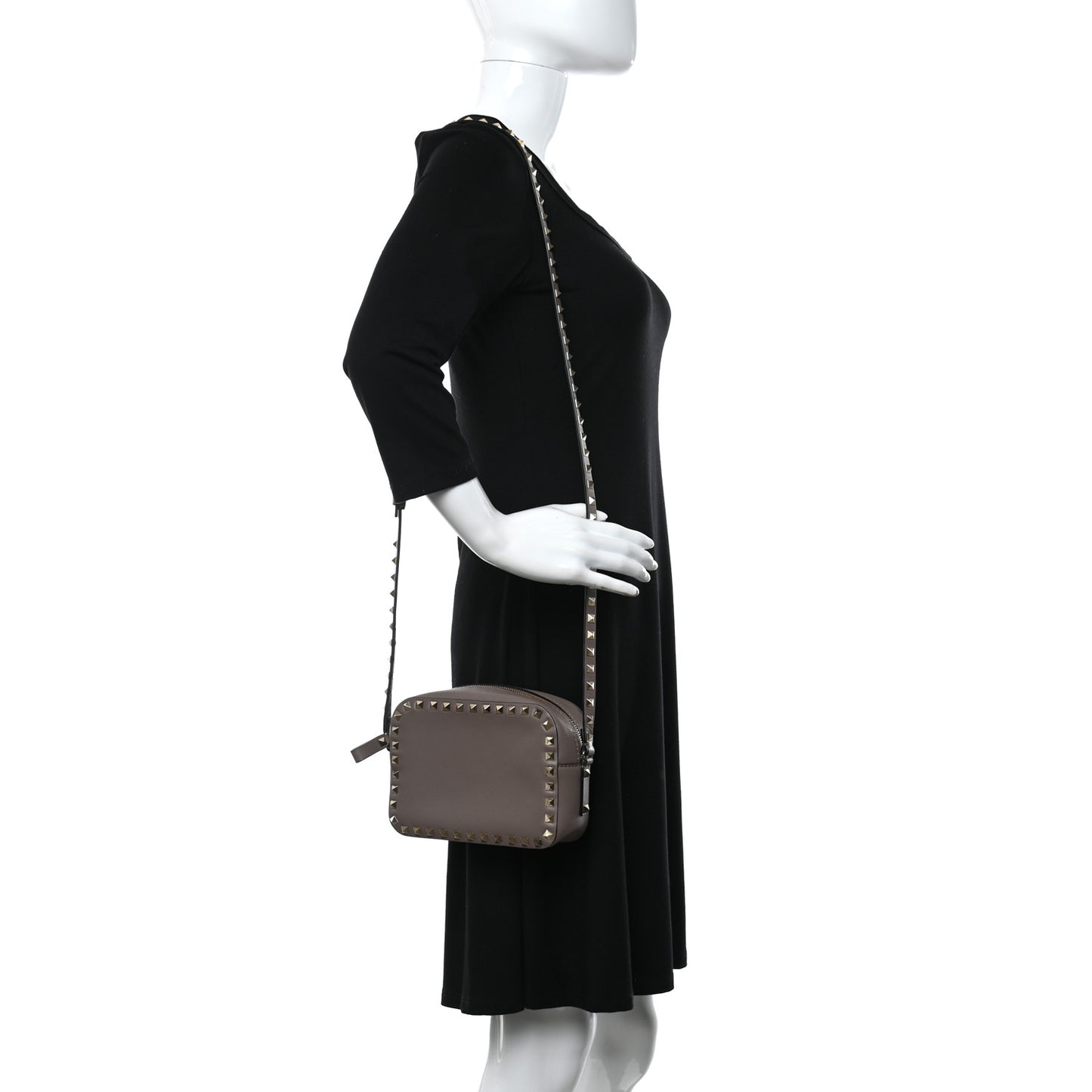 Calfskin Rockstud Camera Crossbody Bag Poudre