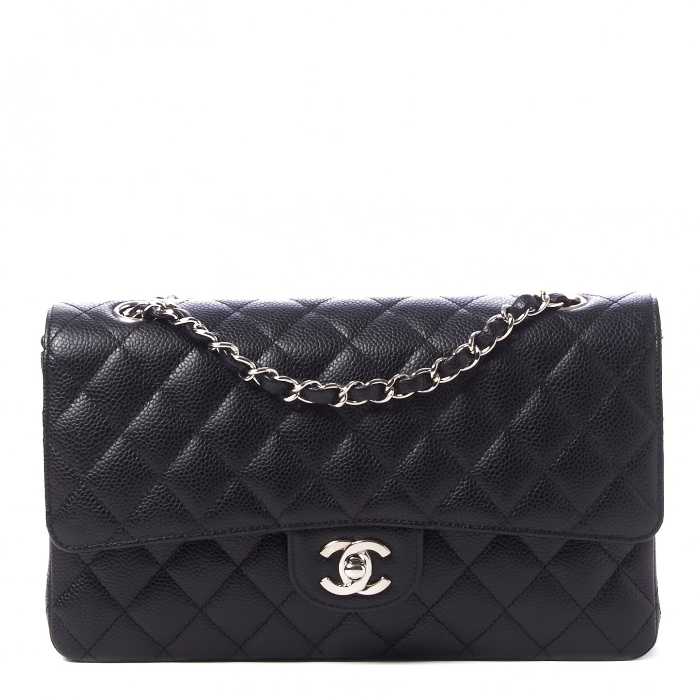 Caviar Quilted Medium Double Flap Black