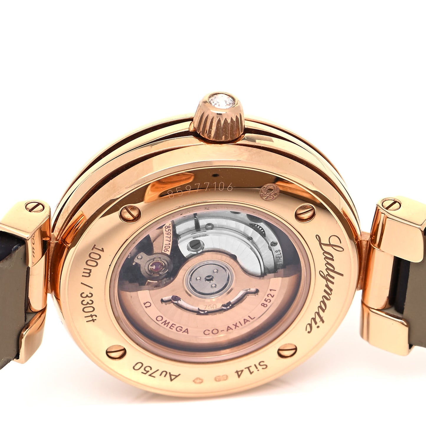 18K Red Gold Alligator Diamond Pave Bezel 34mm De Ville Ladymatic Automatic Watch Brown 425.68.34.20.63.001