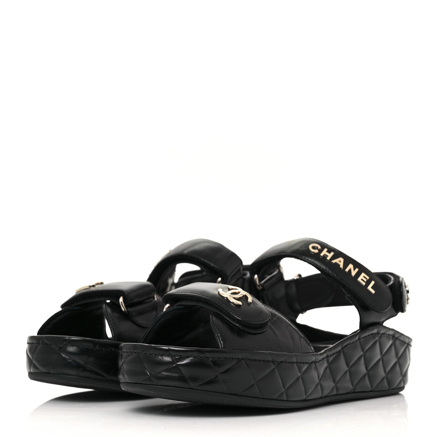 Chanel Shiny Calfskin Logo Platform Sandals 39 Black 6 of 22