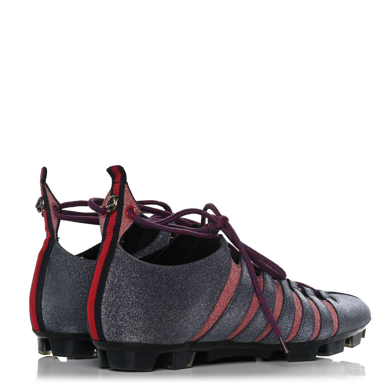 Gucci Nappa Sparkle Feline Web Titan Lace Up Sneakers 8.5 Caspian Rosso 4 of 10