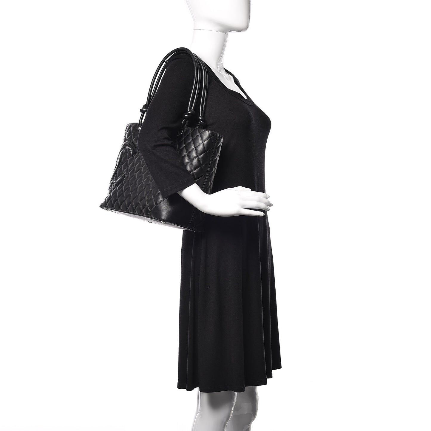 Calfskin Quilted Large Cambon Tote Black