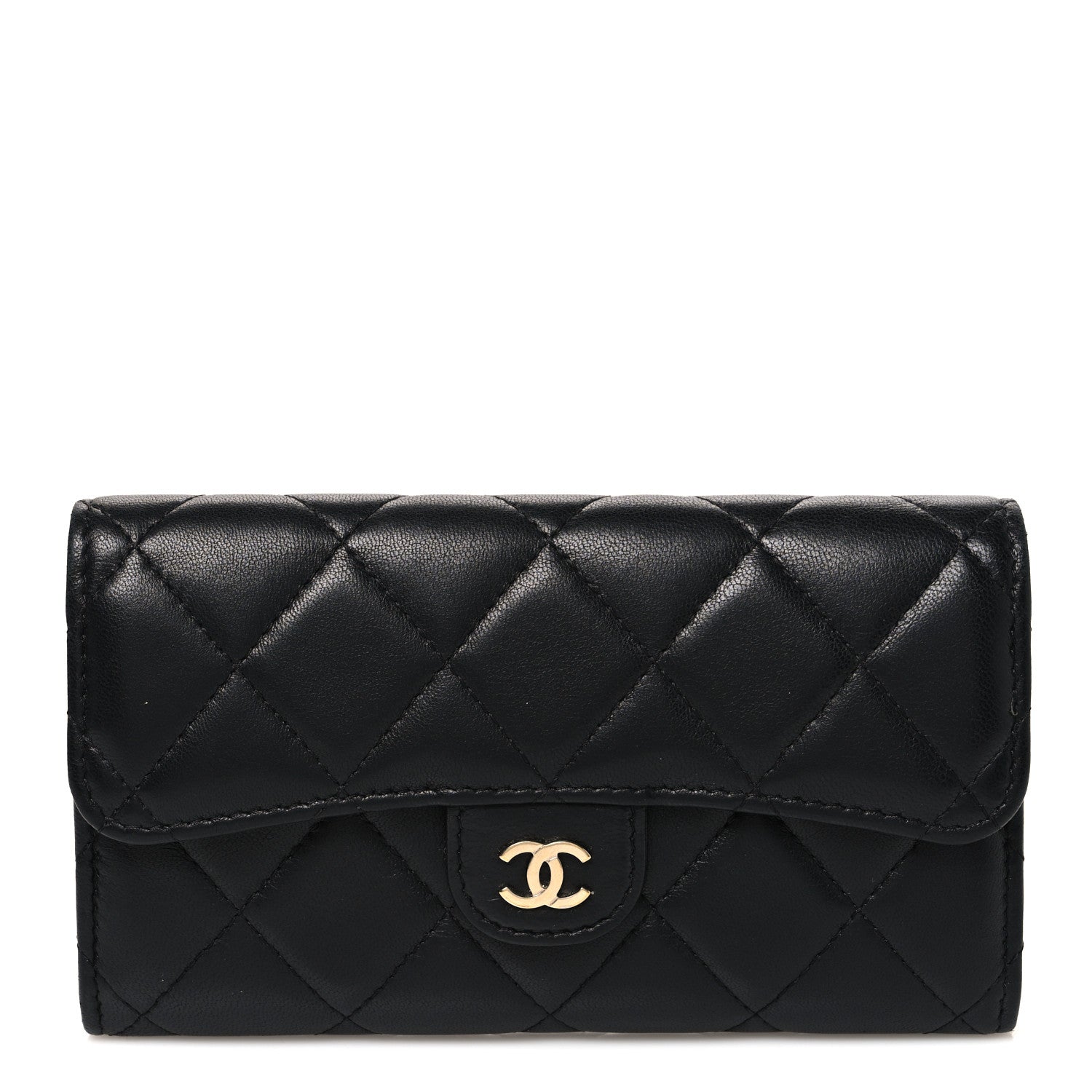 Chanel Lambskin Quilted Medium Gusset Flap Wallet Black 1 of 9