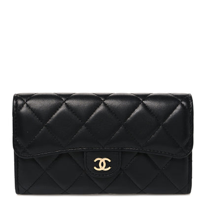 Chanel Lambskin Quilted Medium Gusset Flap Wallet Black 1 of 9