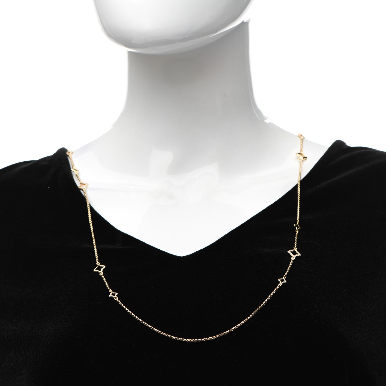 David Yurman 18K Yellow Gold Diamond Quatrefoil Station Necklace 2 of 4