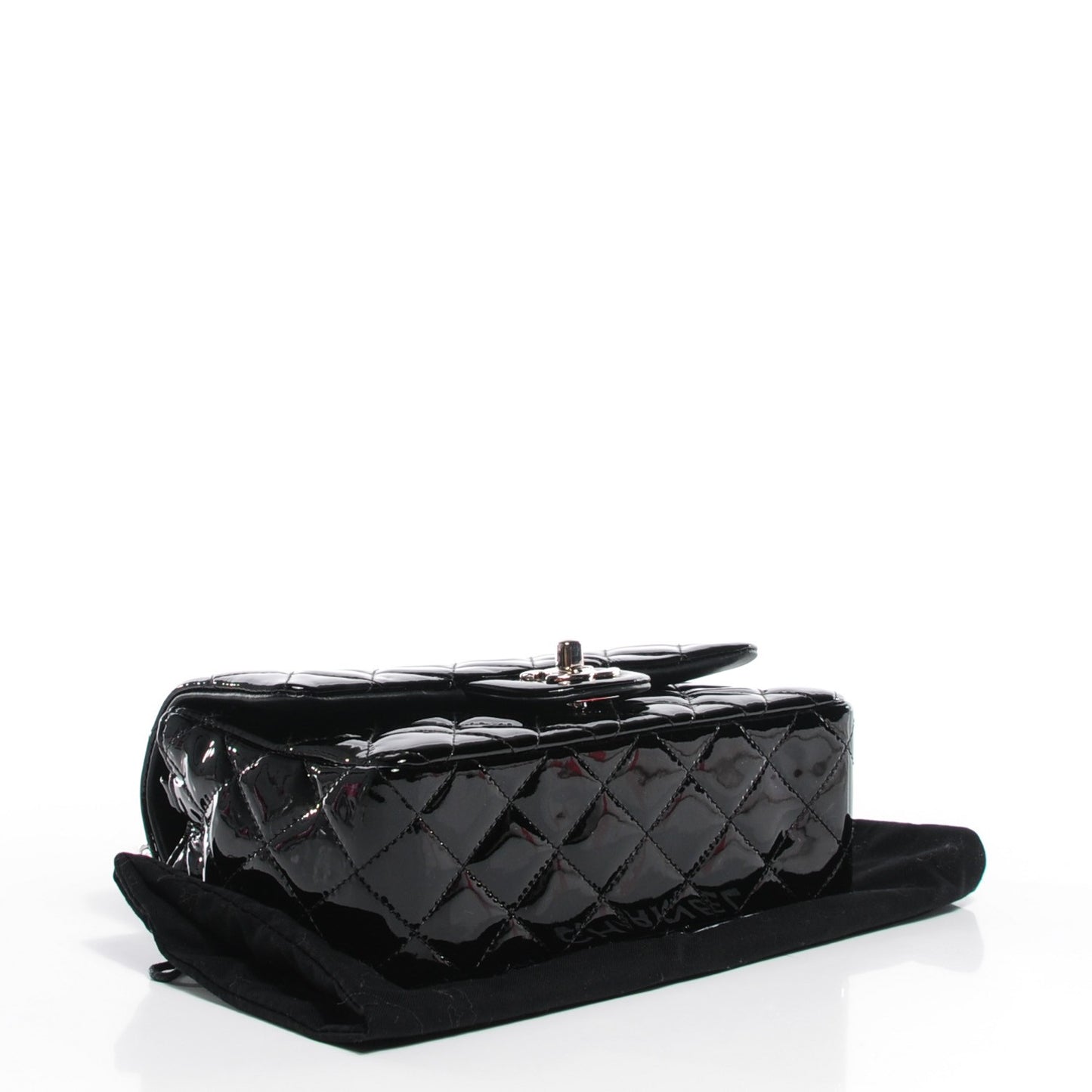 Patent Calfskin Quilted Mini Rectangular Flap Black