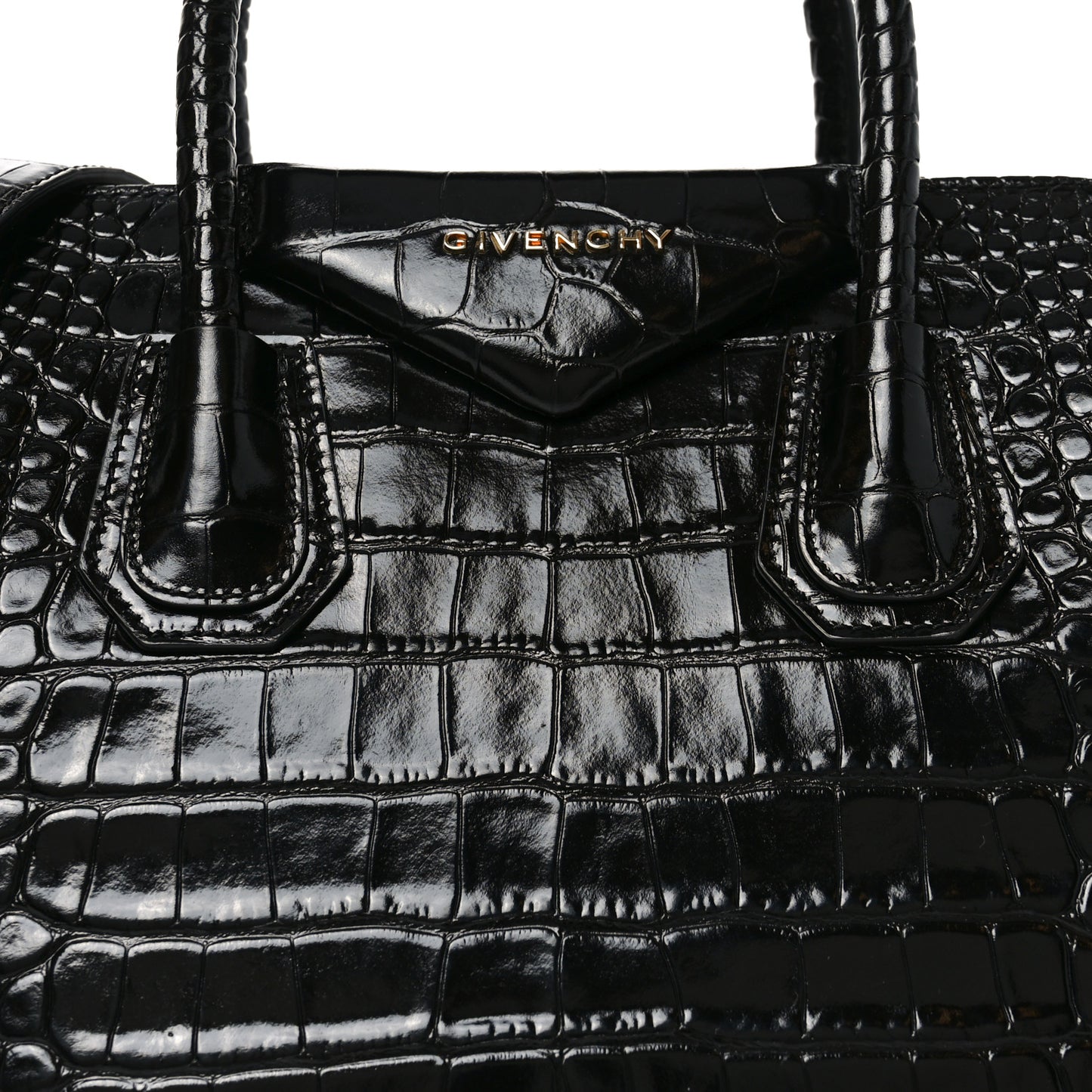 Calfskin Crocodile Embossed Small Antigona Black