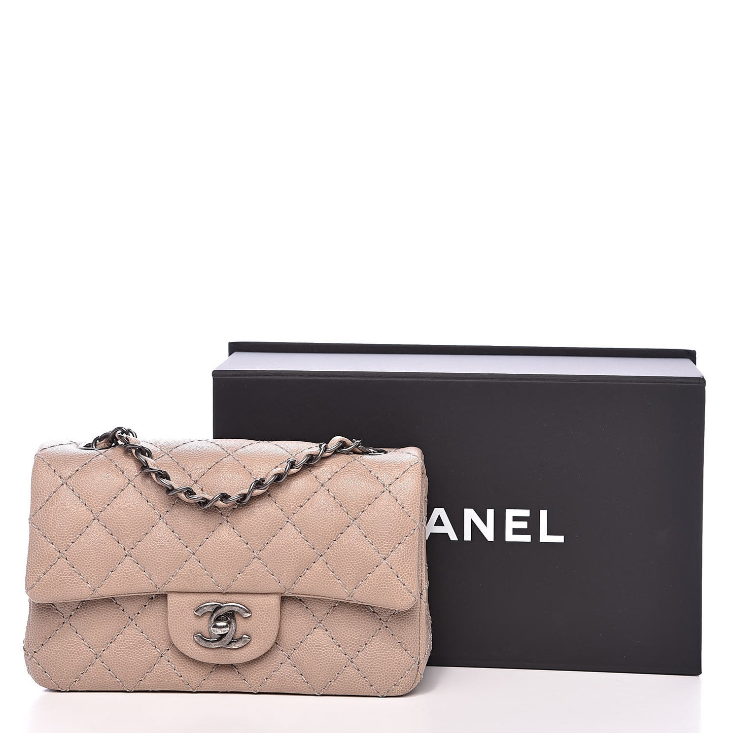 Caviar Quilted Mini Rectangular Flap Dark Beige