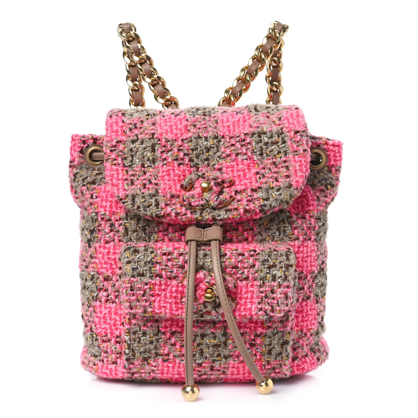 Wool Tweed Elegant Backpack Pink Brown
