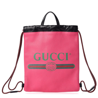 Gucci Grained Calfskin Logo Drawstring Backpack Box Pink Green Black 3 of 10