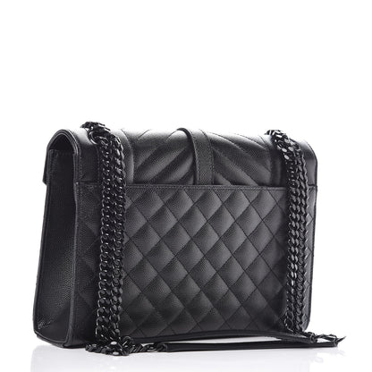 Saint Laurent Grain De Poudre Textured Mixed Matelasse Triquilt Medium Monogram Satchel Black 3 of 12