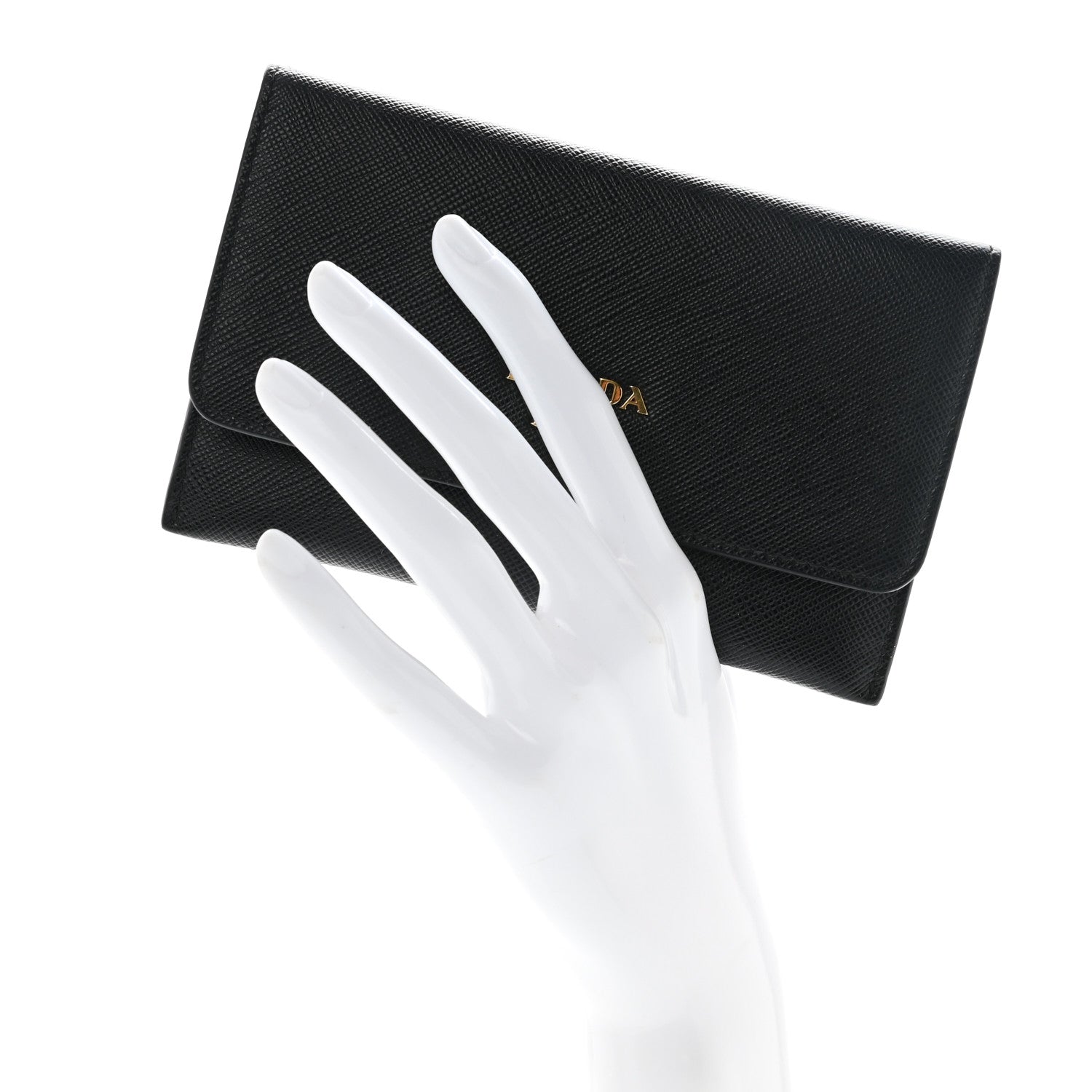 Prada Saffiano Metal Flap Wallet Black 2 of 6