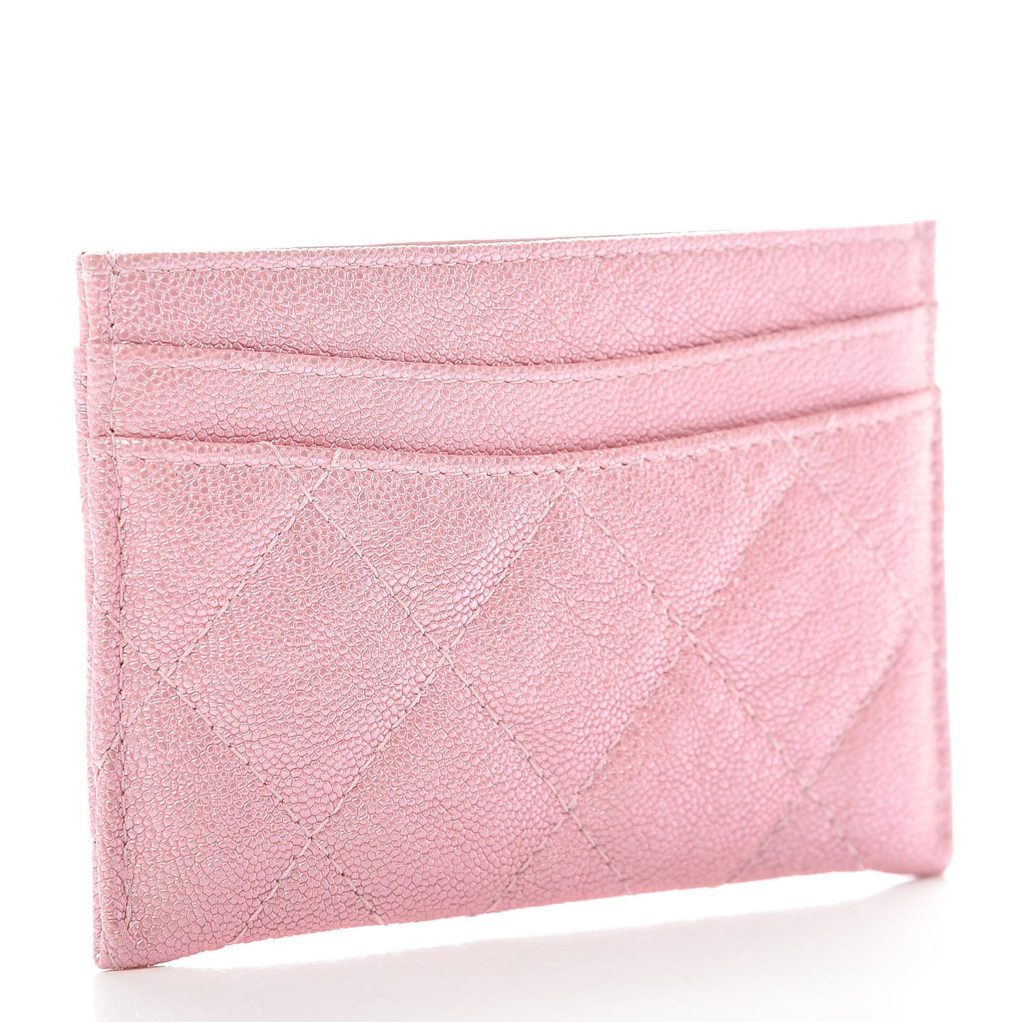 Iridescent Caviar Quilted Card Holder Rose Pink