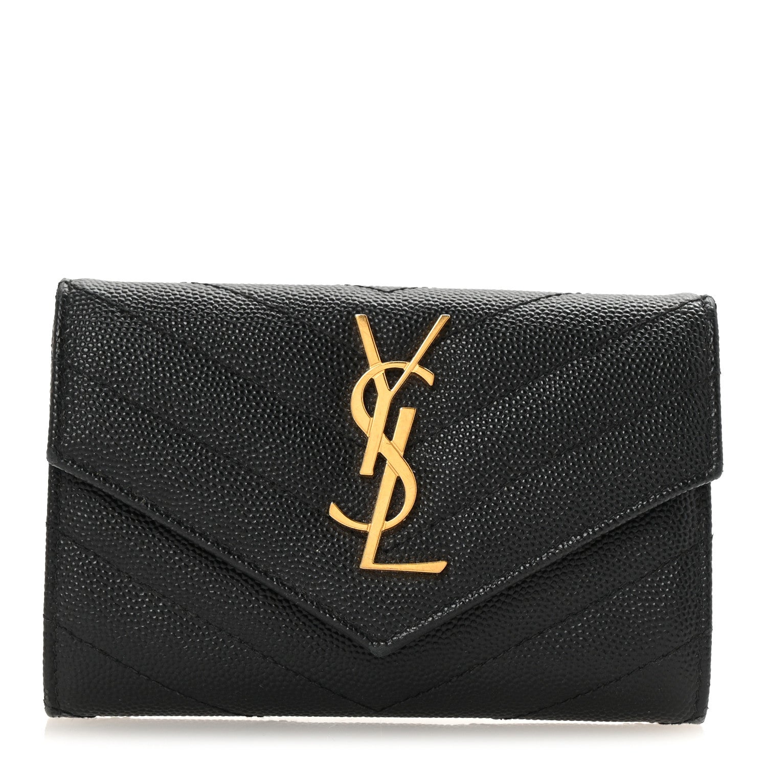 Saint Laurent Grain De Poudre Matelasse Chevron Small Monogram Envelope Wallet Black 1 of 7