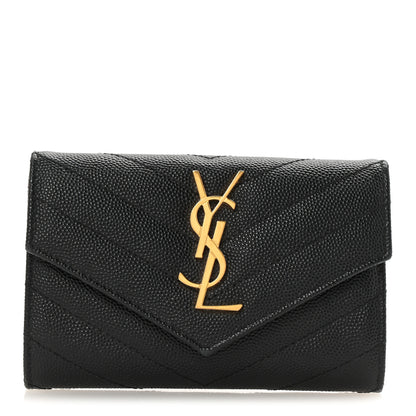 Saint Laurent Grain De Poudre Matelasse Chevron Small Monogram Envelope Wallet Black 1 of 7