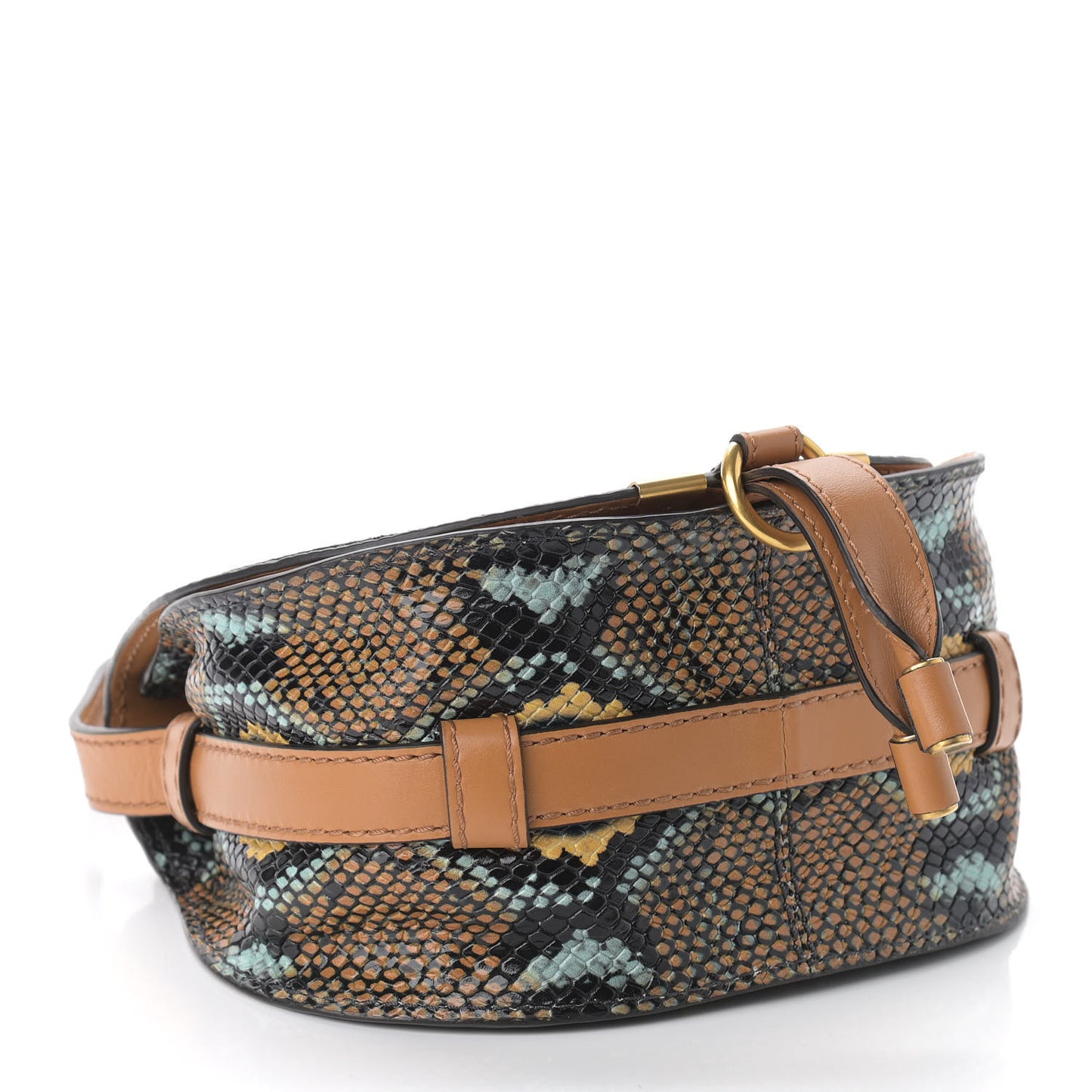 Python Calfskin Embossed Mini Marcie Round Crossbody Bag Multicolor