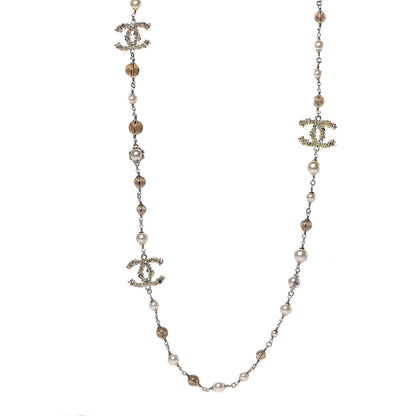 Chanel Pearl Bead Crystal CC Long Necklace Gold 1 of 4