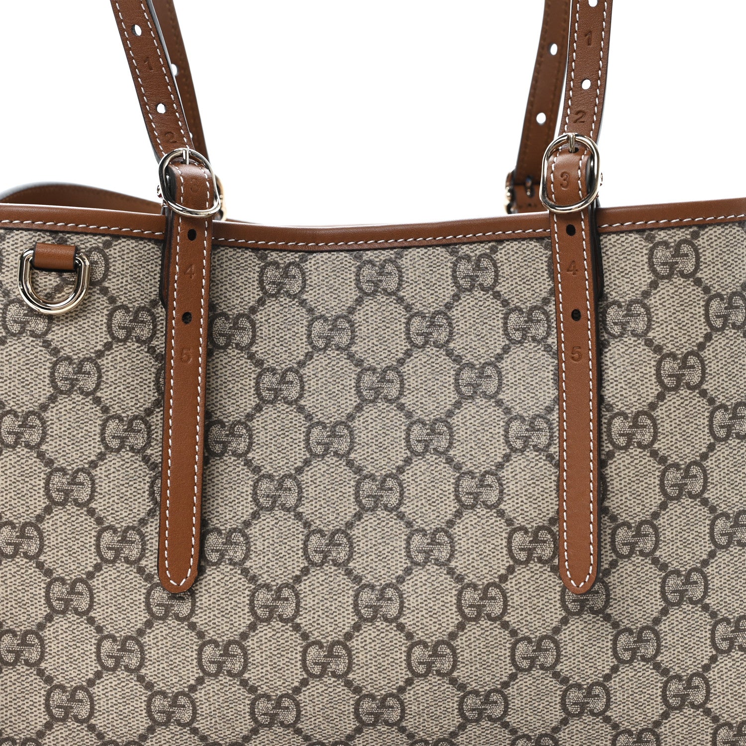 Gucci GG Supreme Monogram Emblem Medium Tote Bag Beige Dark Brown