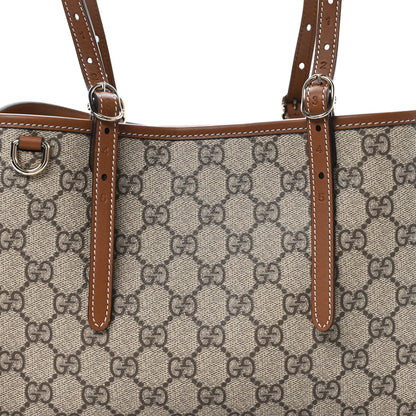 Gucci GG Supreme Monogram Emblem Medium Tote Bag Beige Dark Brown 7 of 9