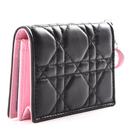 Christian Dior Lambskin Cannage Bi-Color Small Lady Dior Flap Card Holder Black Pink 2 of 9