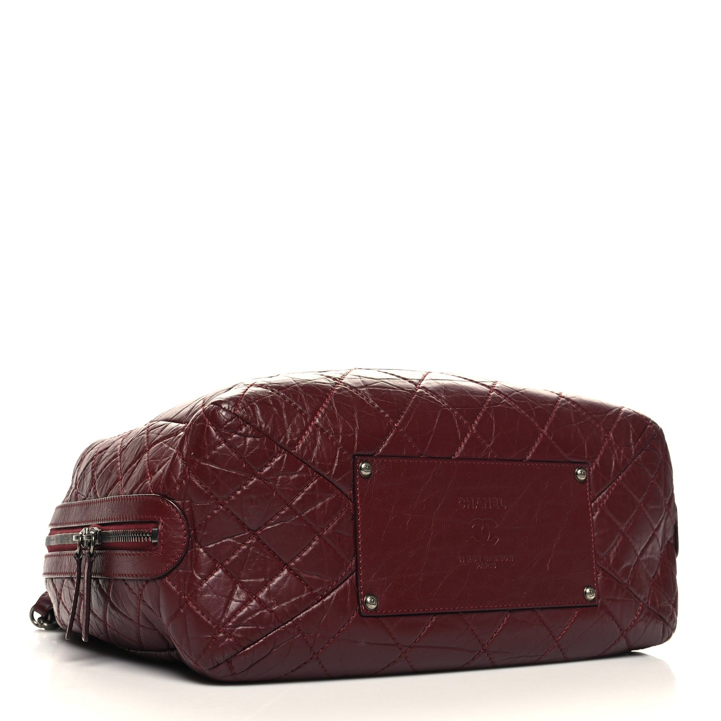 Aged Calfskin Quilted Large Secret Tag Bowling Bag Burgundy