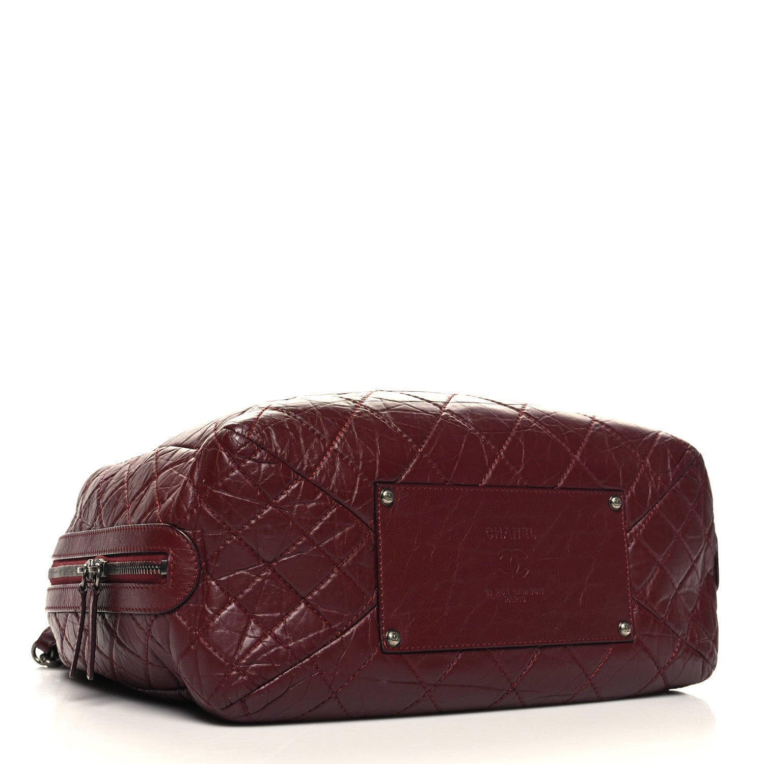 Chanel Aged Calfskin Quilted Large Secret Tag Bowling Bag Burgundy 4 of 12