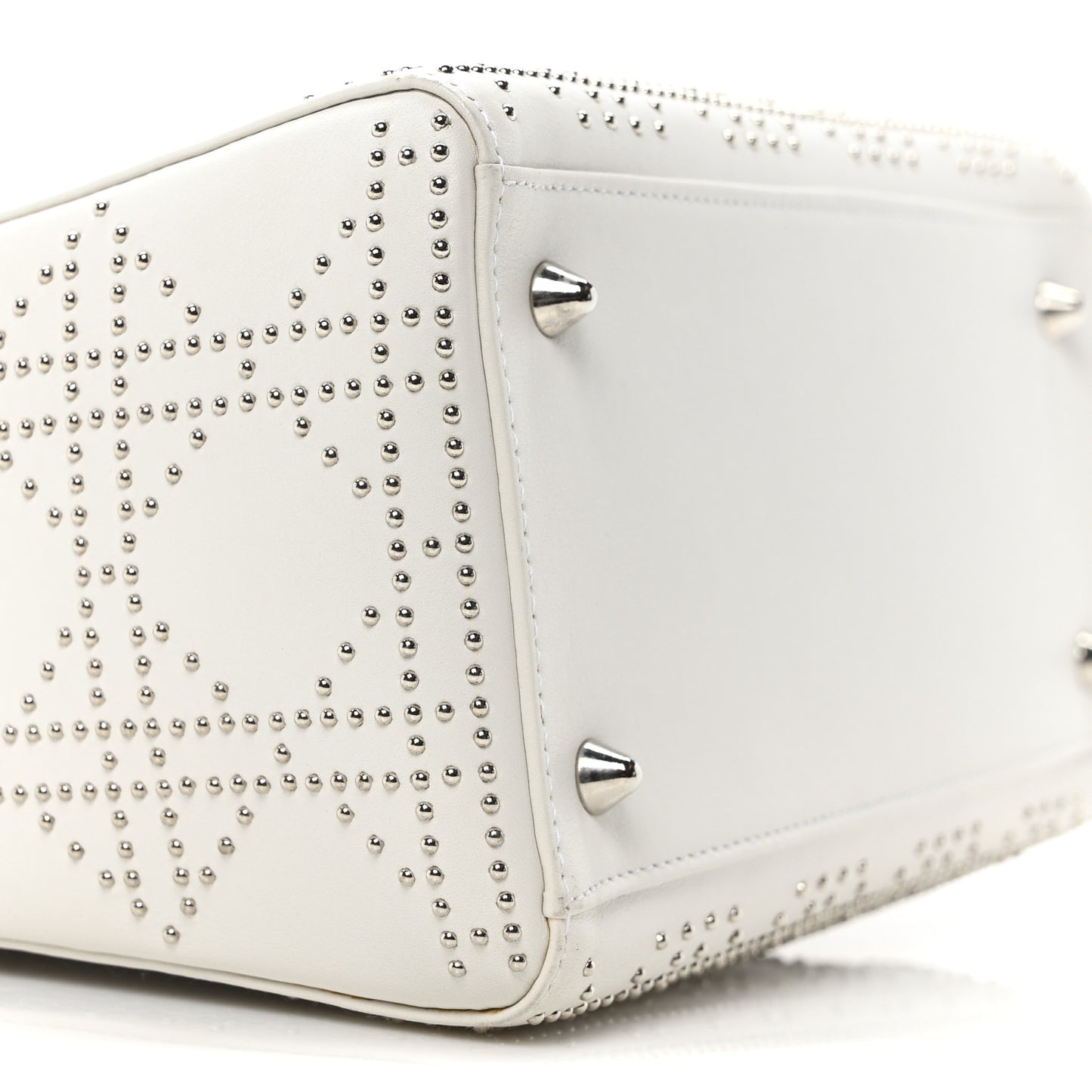 Lambskin Studded Cannage Medium Lady Dior White