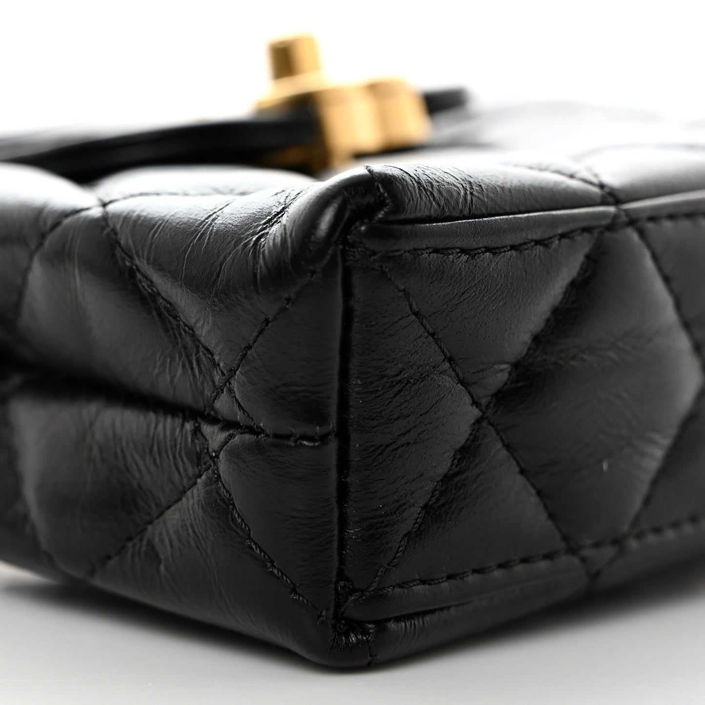 Shiny Aged Calfskin Quilted Mini Nano Kelly Shopper Black
