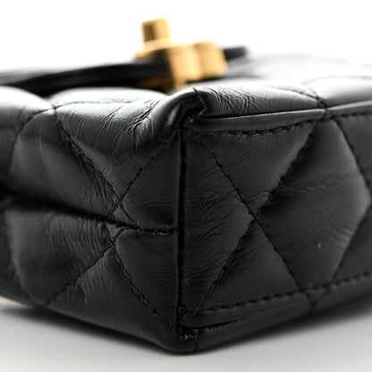Chanel Shiny Aged Calfskin Quilted Mini Nano Kelly Shopper Black 9 of 11