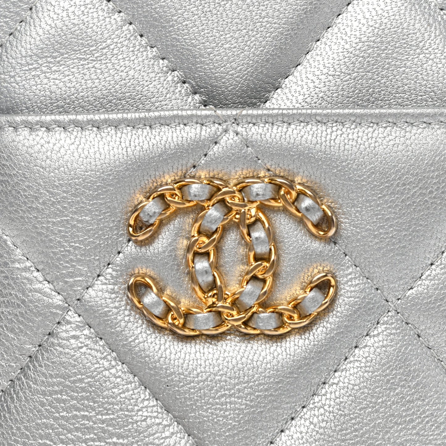 Lambskin Quilted Chanel 19 Phone and Card Holder Silver