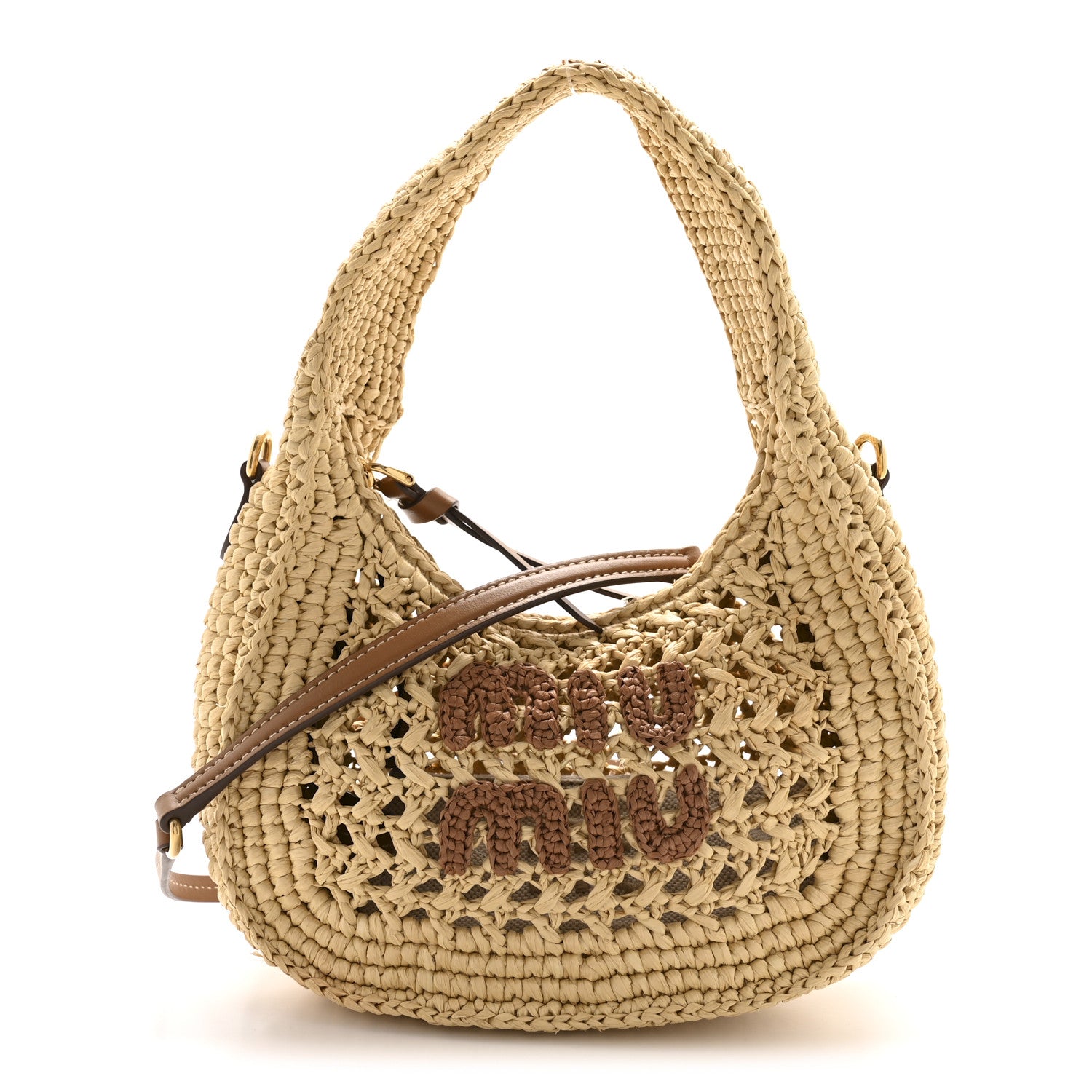 Miu Miu Fabric Crochet Wander Hobo Beige Khaki 1 of 12