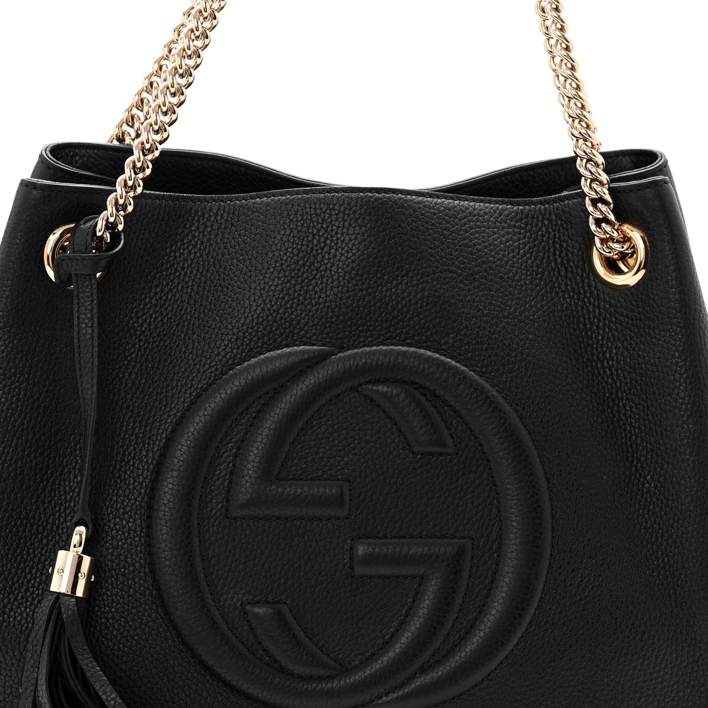 Pebbled Calfskin Medium Soho Chain Shoulder Bag Black