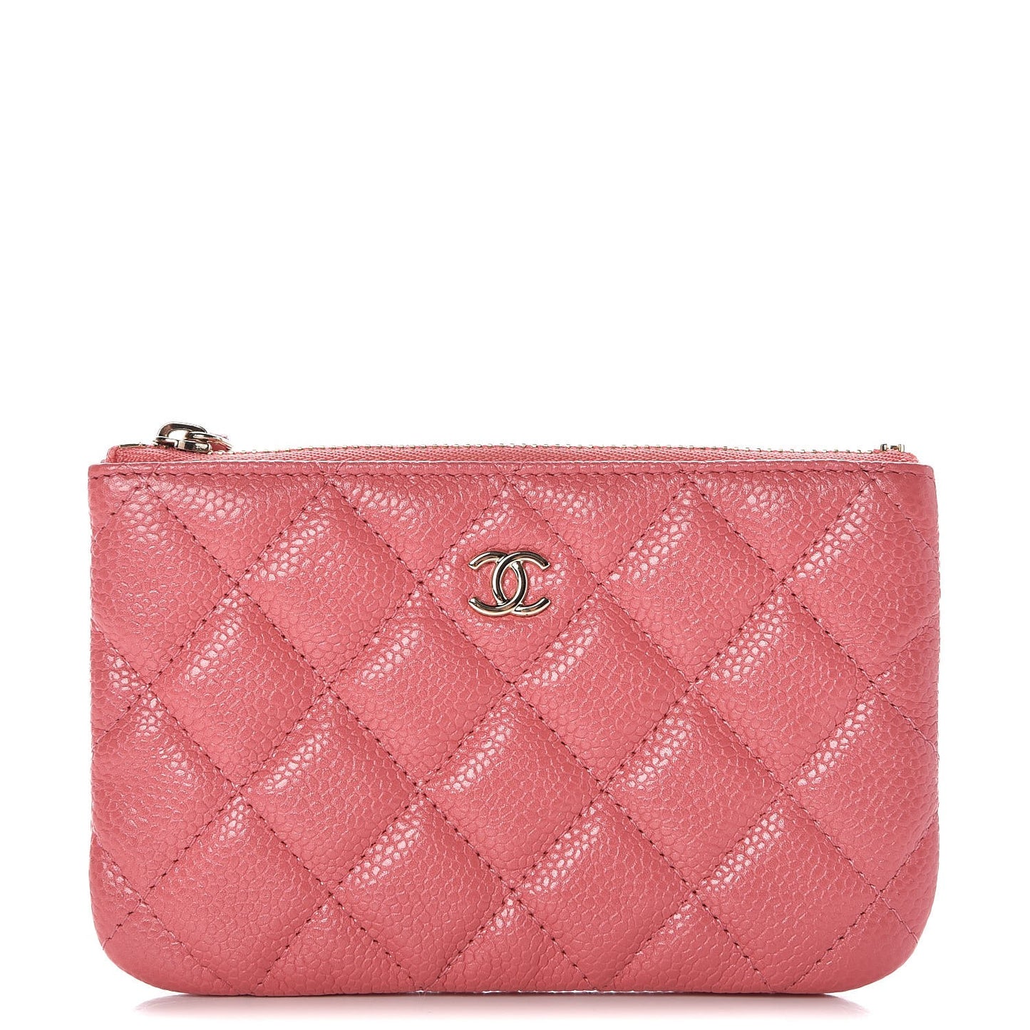 Iridescent Caviar Quilted Small Cosmetic Case Pink
