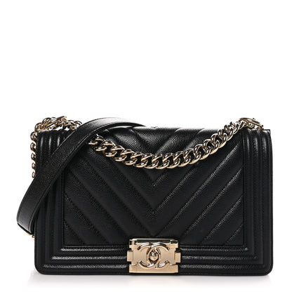 Chanel Caviar Chevron Quilted Medium Boy Flap Black 1 of 10