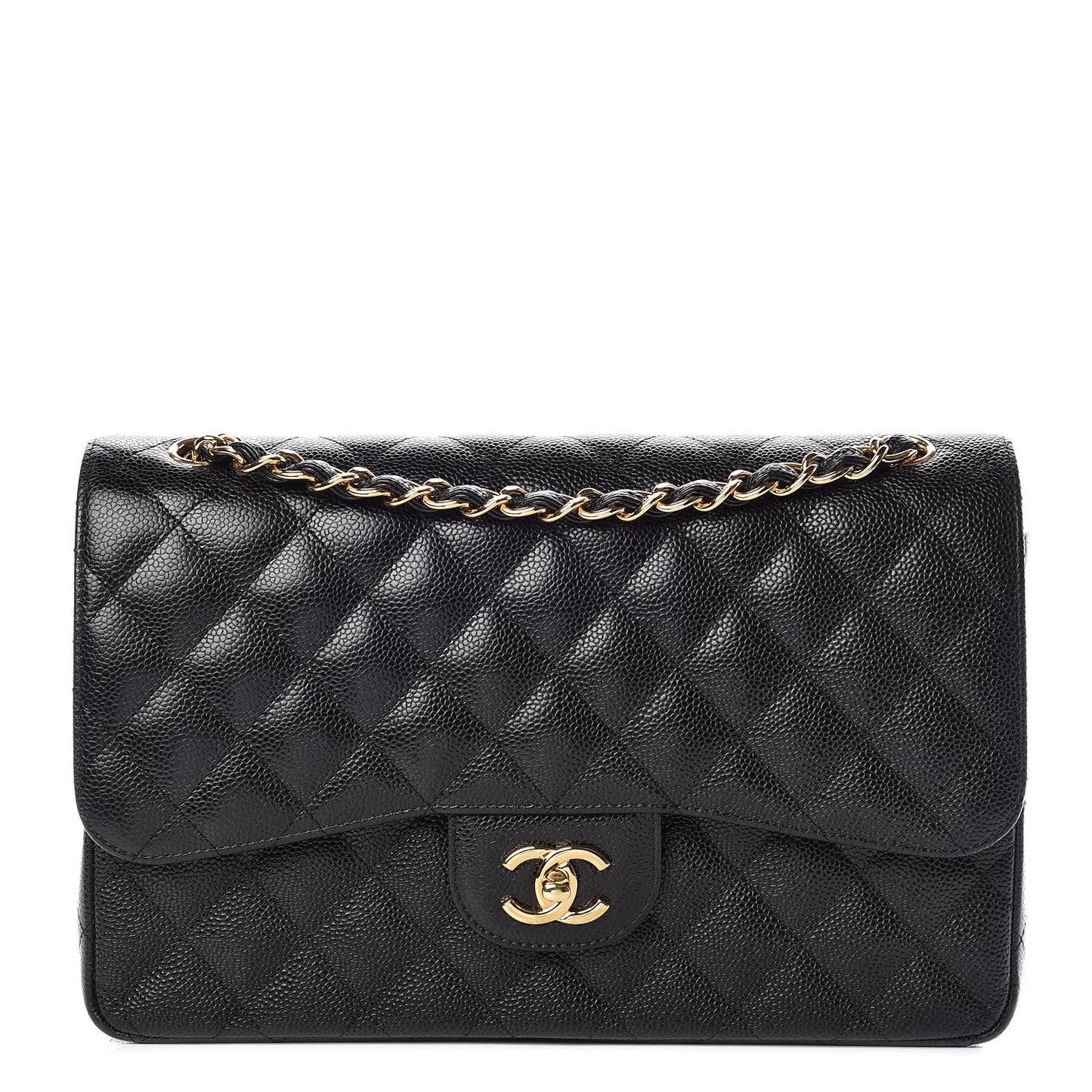Caviar Quilted Jumbo Double Flap Black