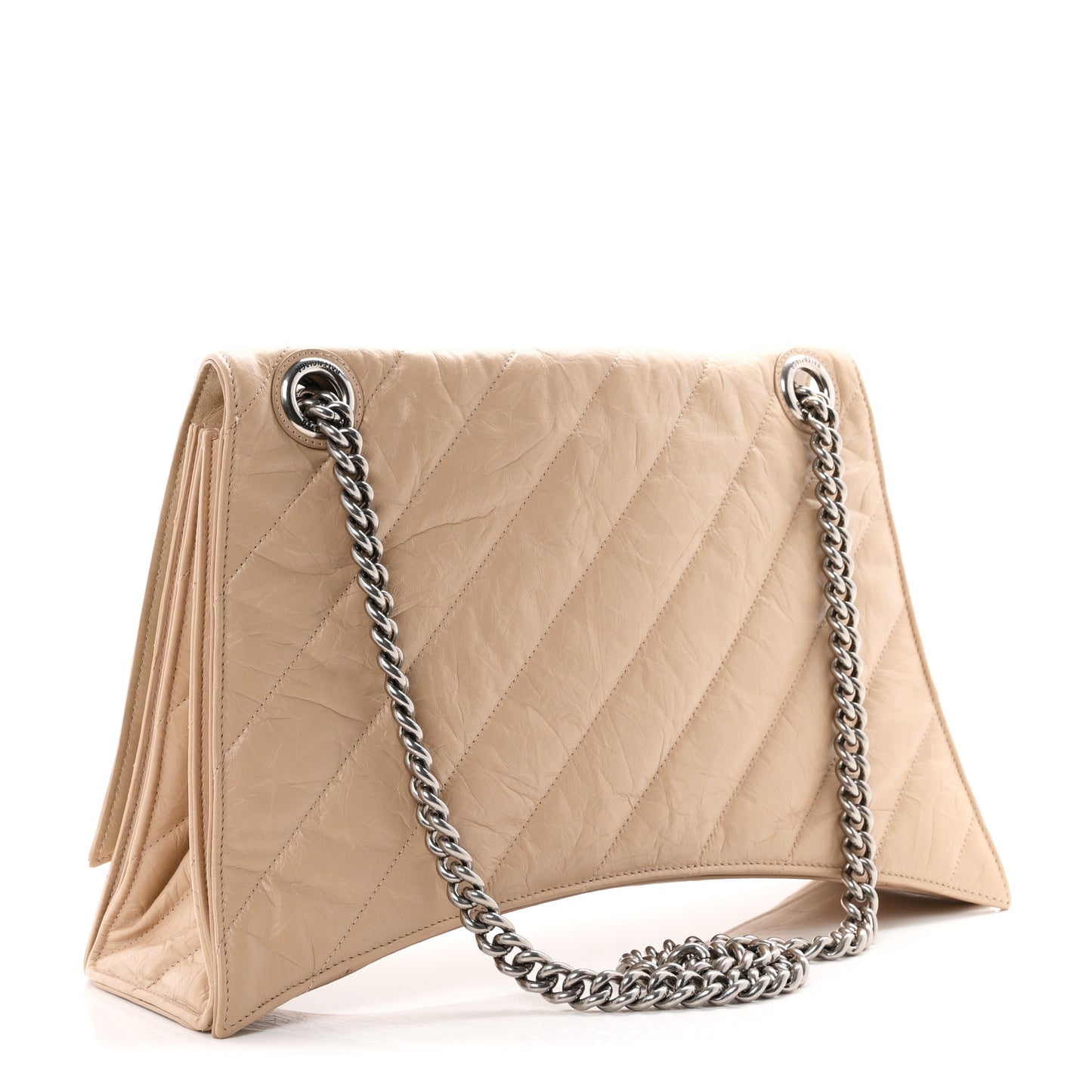 Crushed Calfskin Quilted Large Crush Chain Bag Light Brown