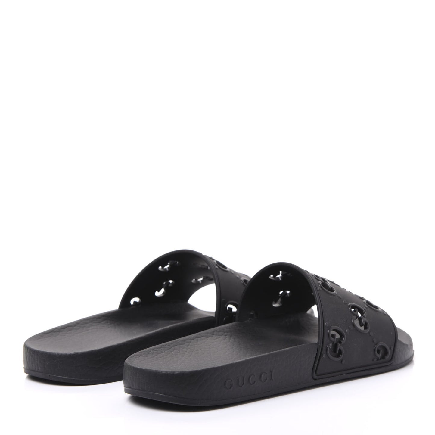 Rubber GG Monogram Perforated Womens Slide Sandals 38 Black