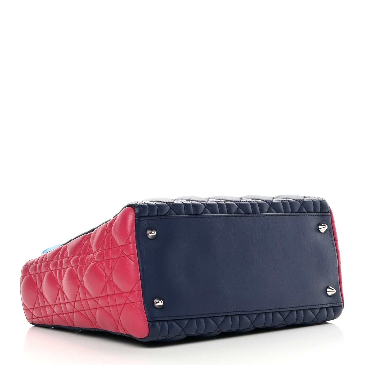 Lambskin Cannage Medium Tri-Color Lady Dior Sapphire Fuchsia Turquoise
