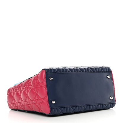 Christian Dior Lambskin Cannage Medium Tri-Color Lady Dior Sapphire Fuchsia Turquoise 4 of 14