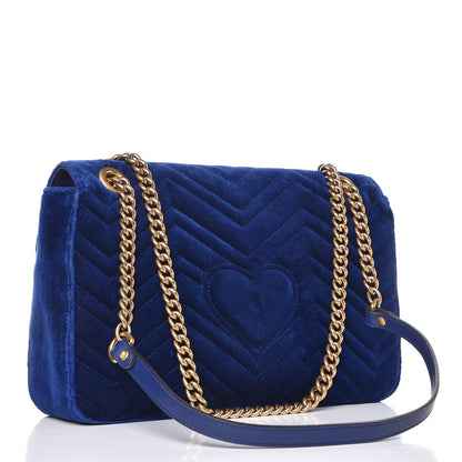 Gucci Velvet Matelasse Modern Embroidered Medium GG Marmont Shoulder Bag Cobalt 3 of 8