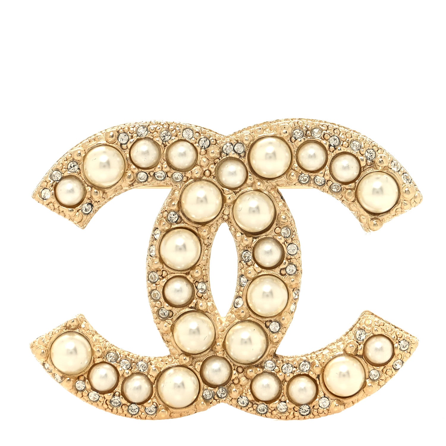 Chanel Metal Crystal Graduated Pearl CC Brooch Gold 1 of 4
