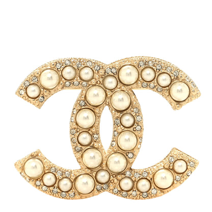 Chanel Metal Crystal Graduated Pearl CC Brooch Gold 1 of 4