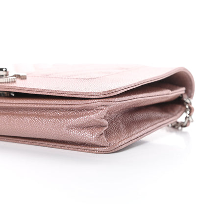 Chanel Metallic Caviar Chevron Quilted Vintage Mademoiselle Wallet On Chain WOC Pink 11 of 12