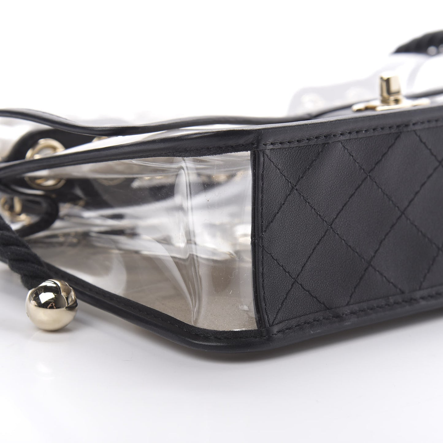 Lambskin PVC Sand By The Sea Flap With Pearl Strap Black