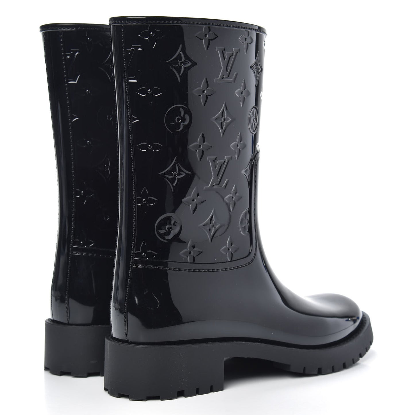 Rubber Embossed Monogram Drops Flat Half Boots 41 Black